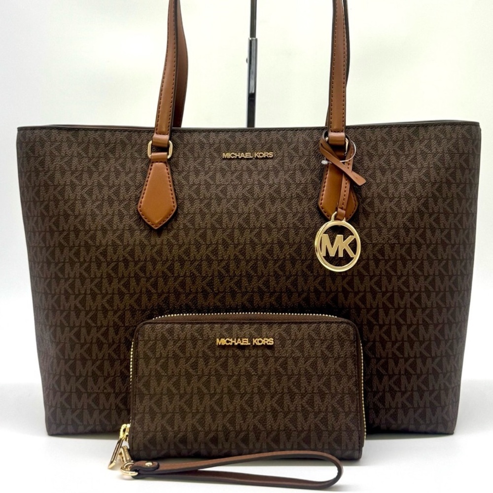 Michael Kors Sheila Large Logo Tote Bag & Matching Flat Phone Case Wallet Brown - Picture 2 of 12